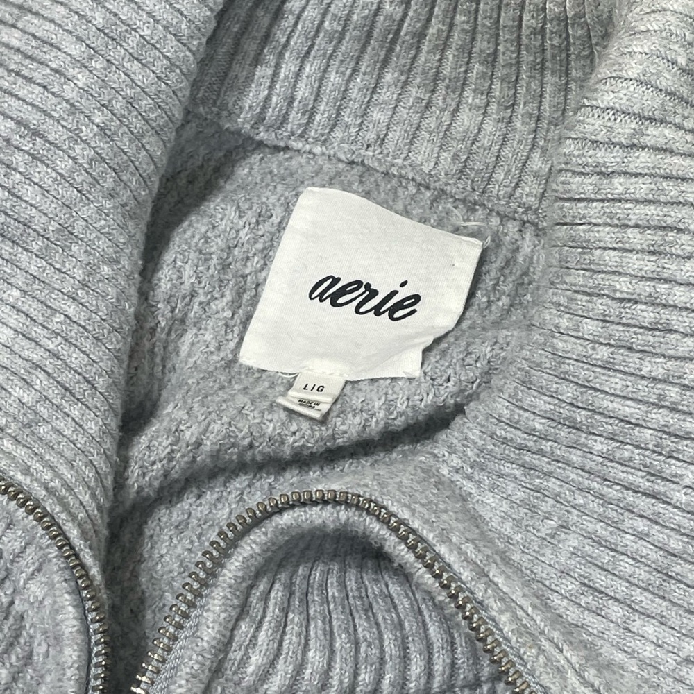AERIE CozyUp Waffle Quarter Zip Sweater L Gray Oversized Athleisure - Picture 4 of 8